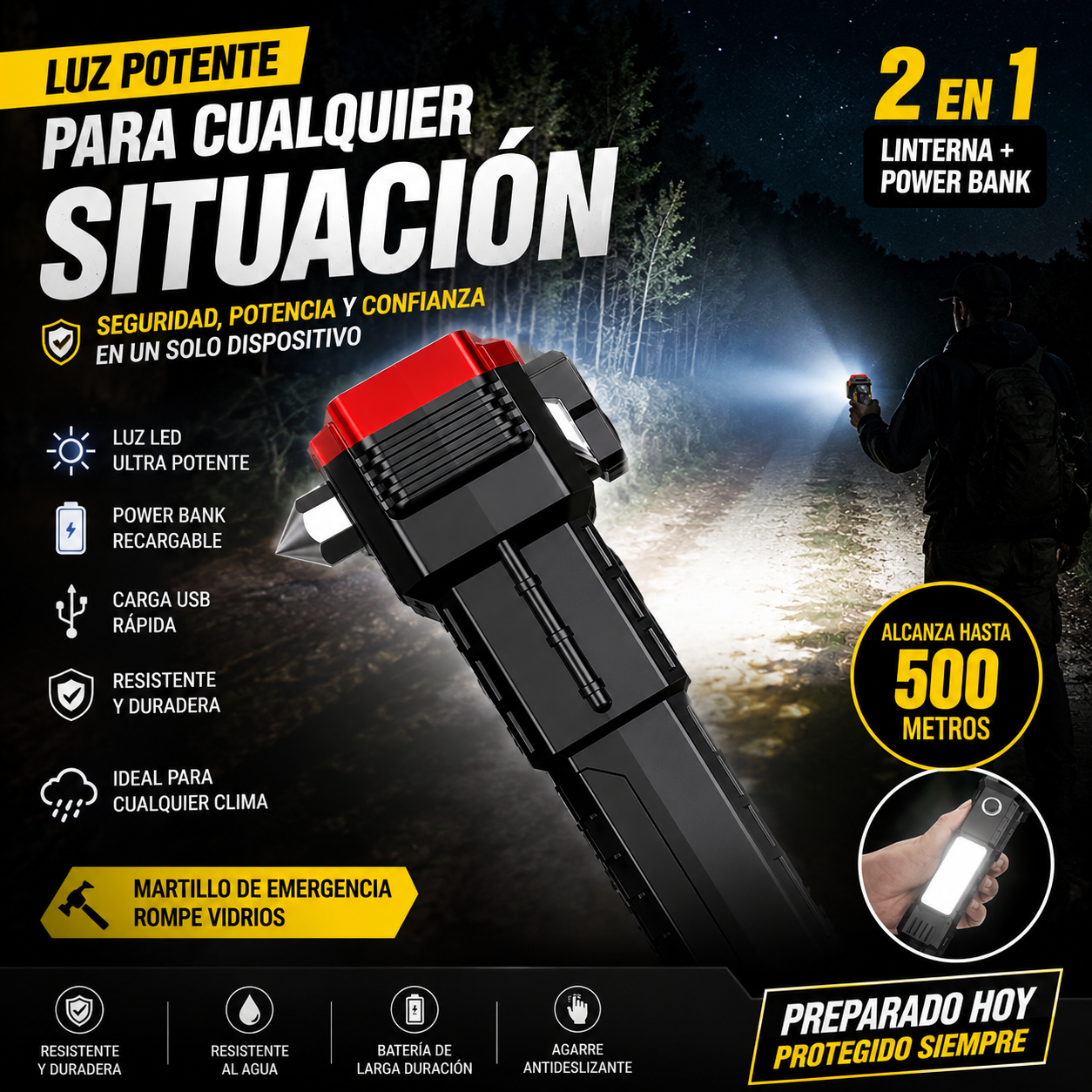 Promo 2 Und — Linterna 4 en 1 | Luz, Seguridad y Emergencia