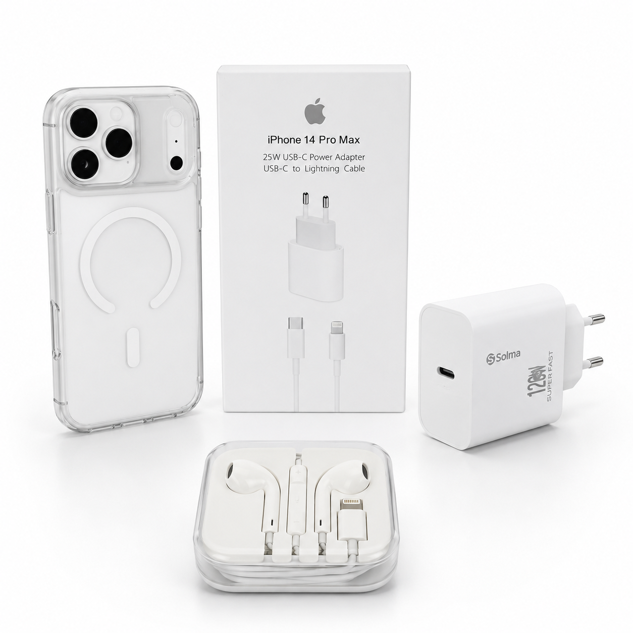 Pack iPhone — Carcasa + Cargador + Audífonos Lightning