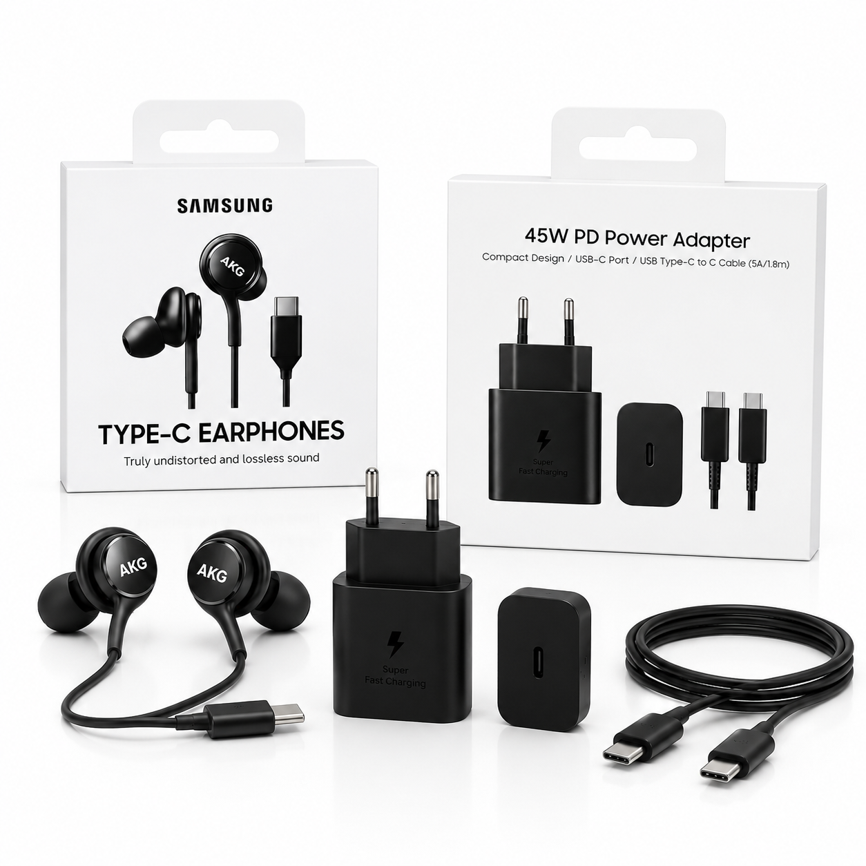 Cargador Samsung 45W + Manos Libres AKG — Carga Super Rápida + Audio Premium