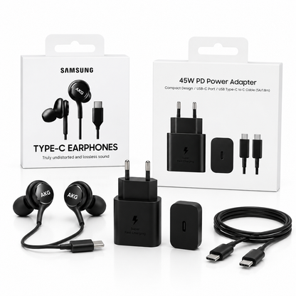 Cargador Samsung 45W + Manos Libres AKG — Carga Super Rápida + Audio Premium