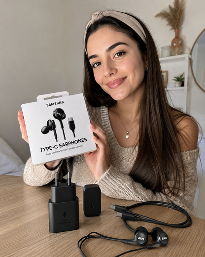 Cargador Samsung 45W + Manos Libres AKG — Carga Super Rápida + Audio Premium