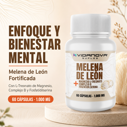Melena de León Fortificada — Foco, Memoria y Energía Mental | 60 Cápsulas + E-book Gratis